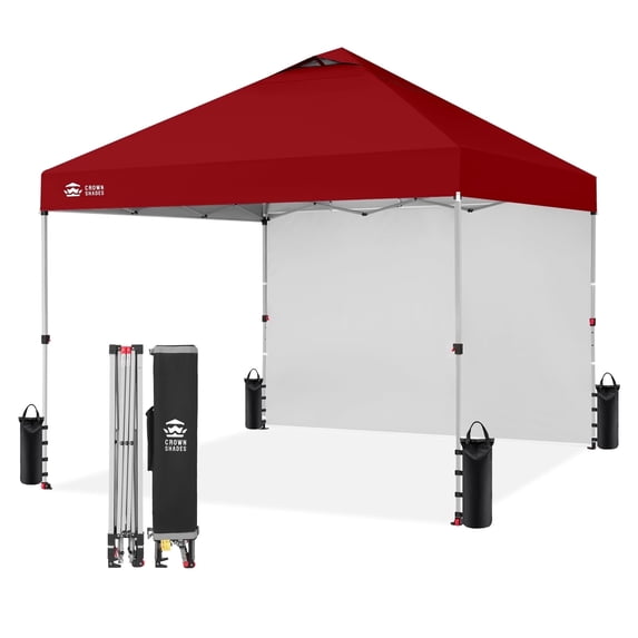 CROWN SHADES 10'x10' Instant Canopy Tent with 1 Sidewall with One Push Setup Sun Shelter for Events Parties Red