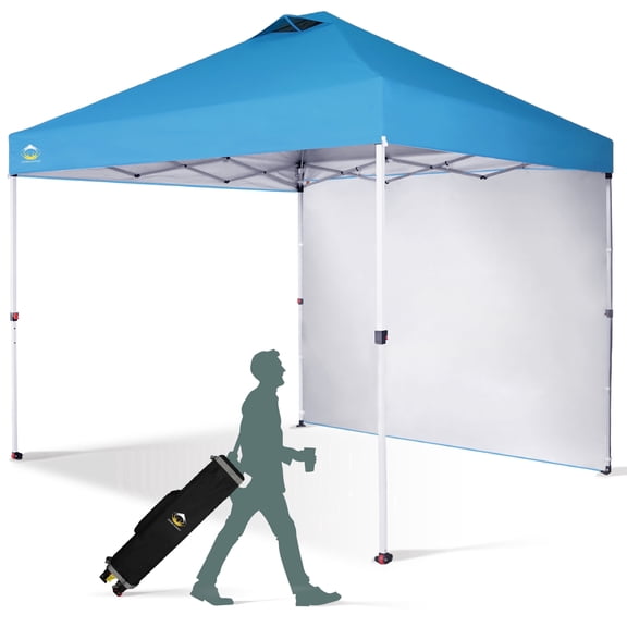 CROWN SHADES 10'x10' Instant Canopy Tent with 1 Sidewall with One Push Setup Sun Shelter for Events Parties Sky Blue
