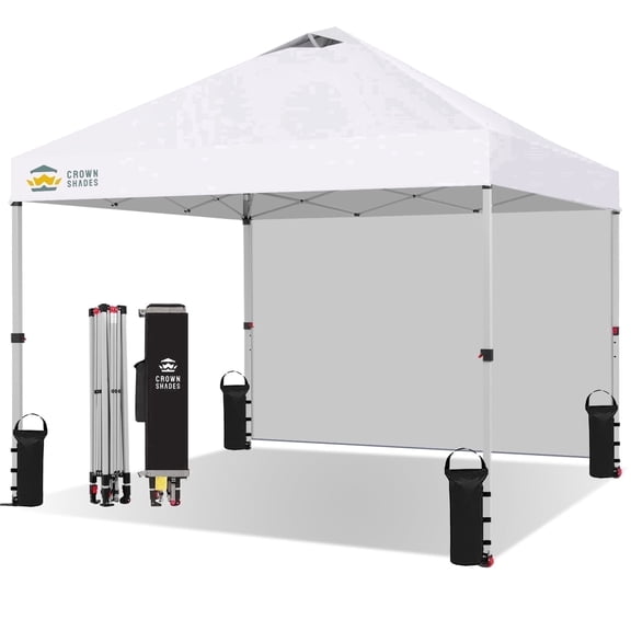CROWN SHADES 10'x10' Instant Canopy Tent with 1 Sidewall with One Push Setup Sun Shelter for Events Parties White