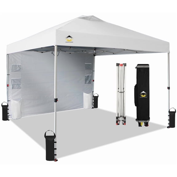 CROWN SHADES 10'x10' Pop Up Canopy Tent with Pocket Sidewalls One Push Setup for Outdoor Events, White