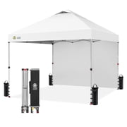 CROWN SHADES 10x10 Instant Canopy Tent with 1 Sidewall with One Push Setup Sun Shelter for Events Parties White