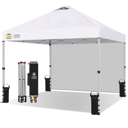 CROWN SHADES 10'x10' Instant Canopy Tent with 1 Sidewall with One Push Setup Sun Shelter for Events Parties White