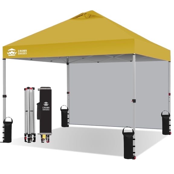 CROWN SHADES 10'x10' Instant Canopy Tent with 1 Sidewall with One Push Setup Sun Shelter for Events Parties Yellow