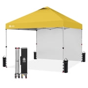 CROWN SHADES 10x10 Instant Canopy Tent with 1 Sidewall with One Push Setup Sun Shelter for Events Parties Yellow