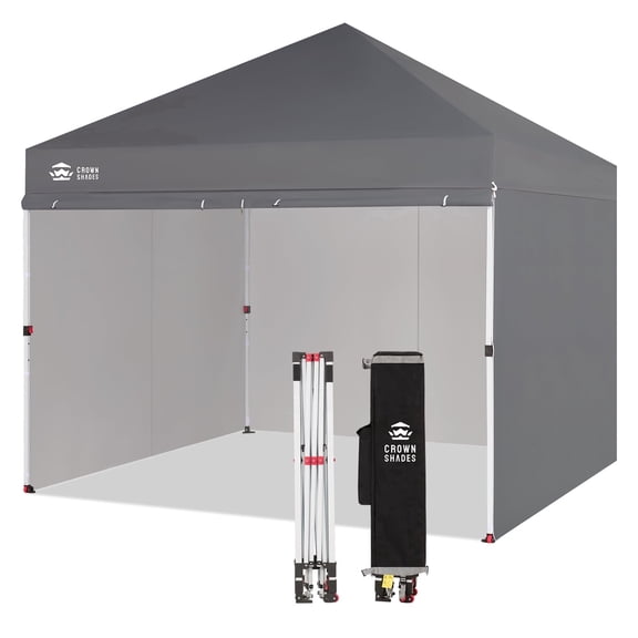 CROWN SHADES 10X10 Comercial Instant Canopy Pop Up Tent with Center Lock 4 Sidewalls Sto'N Go Bag Gray