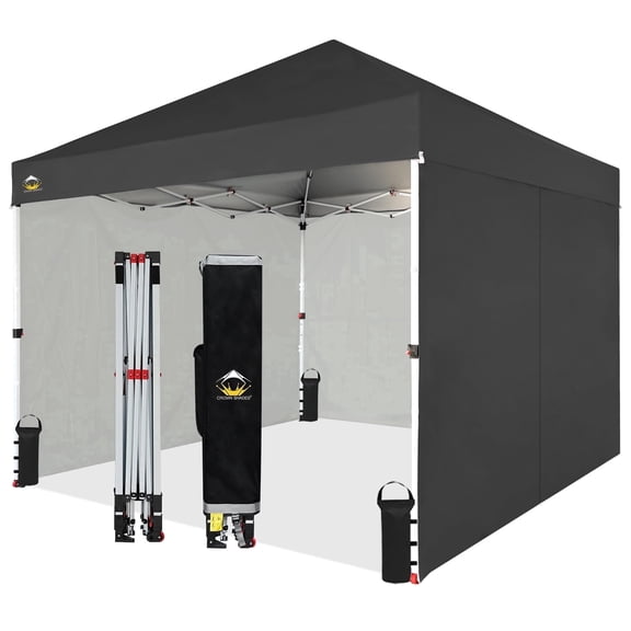 CROWN SHADES 10X10 Comercial Instant Canopy Pop Up Tent with Center Lock 4 Sidewalls Gray