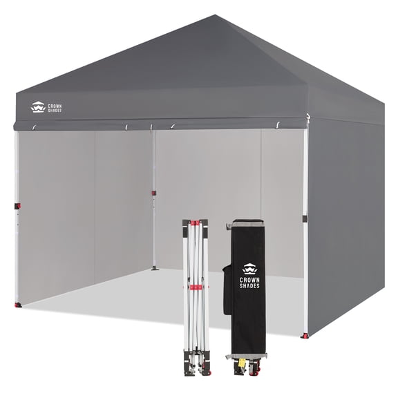CROWN SHADES 10X10 Comercial Instant Canopy Pop Up Tent with Center Lock 4 Sidewalls Sto'N Go Bag Gray