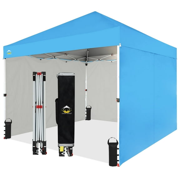 CROWN SHADES 10X10 Comercial Instant Canopy Pop Up Tent with Center Lock 4 Sidewalls Sky Blue