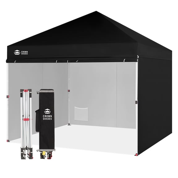 CROWN SHADES 10x10 Commercial Instant Pop Up Canopy Tent Center Lock Frame 4 Sidewalls Sto'N Go Storage Bag Black