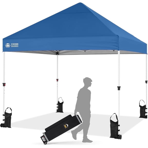 CROWN SHADES 10x10 Heavy Duty Canopy Premium Pop Up Canopy Tent Sun Shade Protection with 400D Strength Oxford Fabric Blue