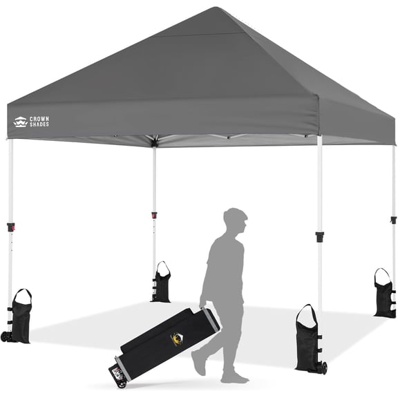CROWN SHADES 10x10 Heavy Duty Canopy Premium Pop Up Canopy Tent Sun Shade Protection with 400D Strength Oxford Fabric Gray