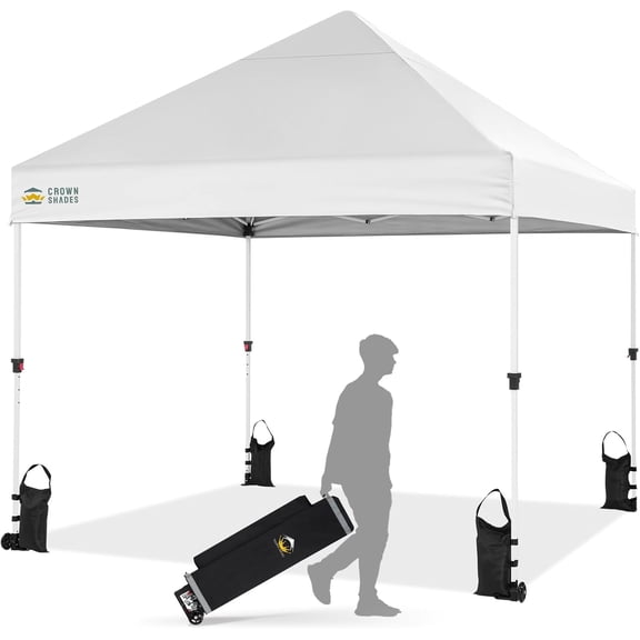 CROWN SHADES 10x10 Heavy Duty Canopy Premium Pop Up Canopy Tent Sun Shade Protection with 400D Strength Oxford Fabric White