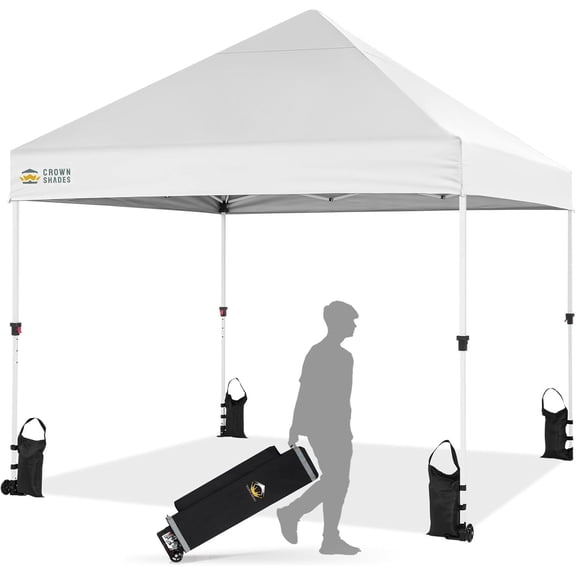 CROWN SHADES 10x10 Heavy Duty Canopy Premium Pop Up Canopy Tent Sun Shade Protection with 400D Strength Oxford Fabric White