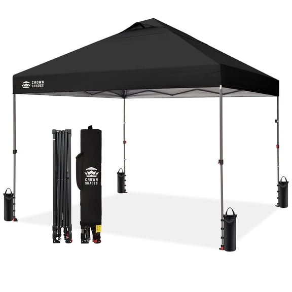 CROWN SHADES 10x10 Pop Up Canopy Beach Tent with One Push Setup Instant Outdoor Canopy Tent Sun Shade for Events Black