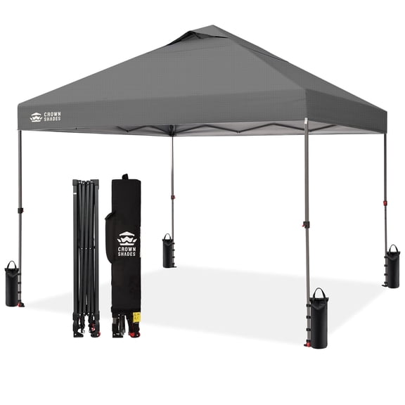Crown Shades 10'x10' Pop up Canopy Tent with One Push Instant Setup for Outdoor Canopy Tent Events Gray