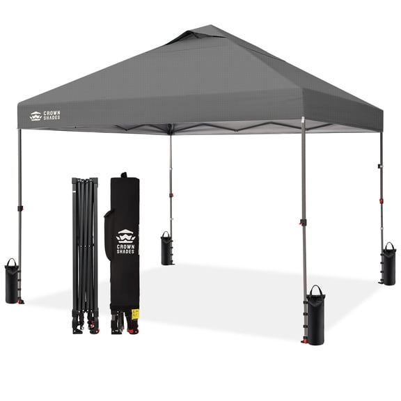 CROWN SHADES 10x10 Pop Up Canopy Beach Tent with One Push Setup Instant Outdoor Canopy Tent Sun Shade for Events Gray
