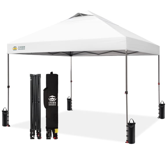 CROWN SHADES 10x10 Pop Up Canopy Beach Tent with One Push Setup Instant Outdoor Canopy Tent for Events White