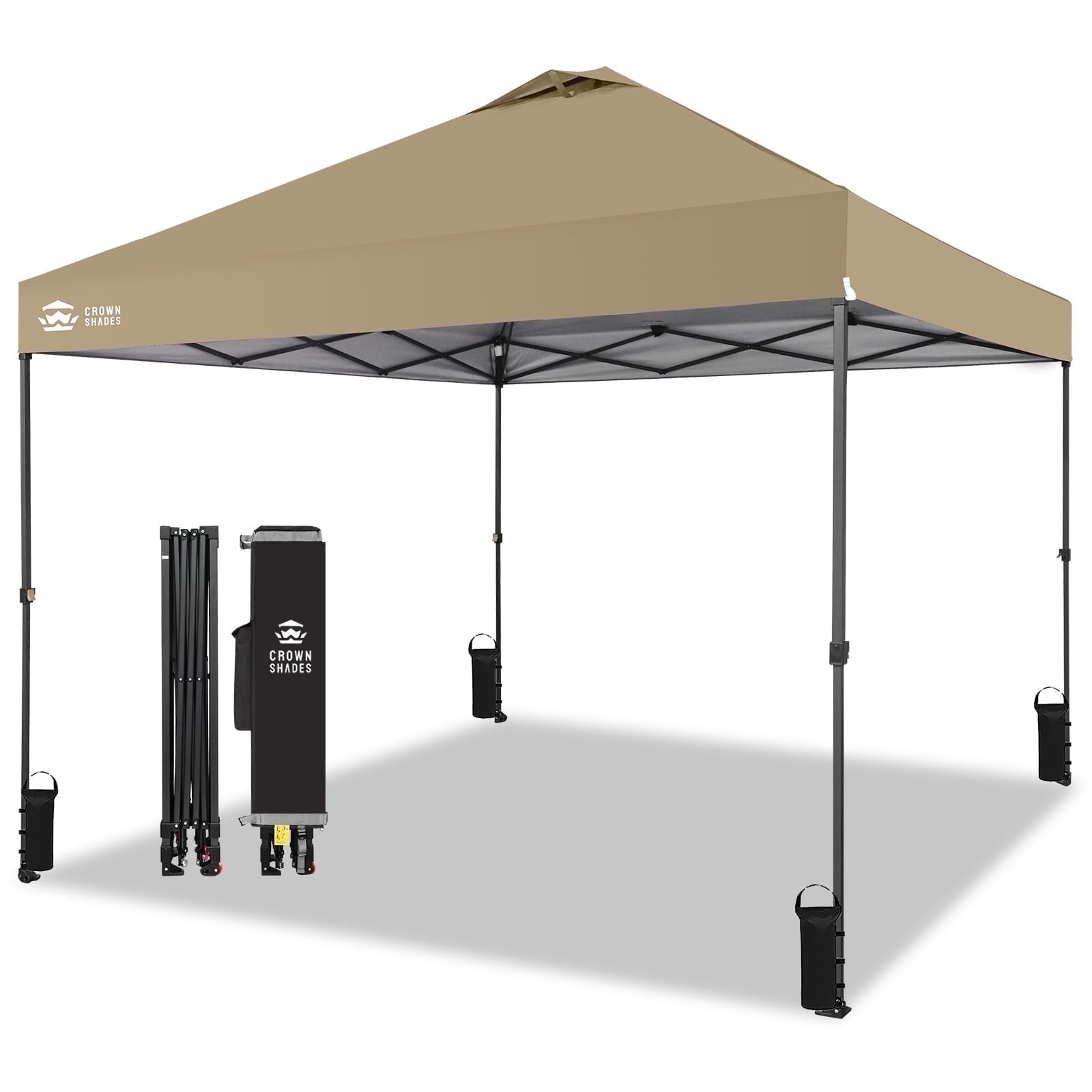 CROWN SHADES 10x10 Pop Up Canopy Patented Center Lock One Push Instant Outdoor Canopy Tent Beige