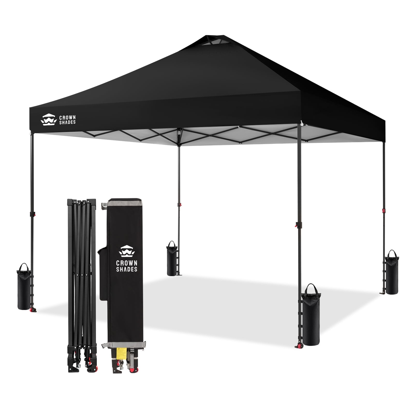 CROWN SHADES 10x10 Pop Up Canopy Patented Center Lock One Push Instant Outdoor Canopy Tent Black