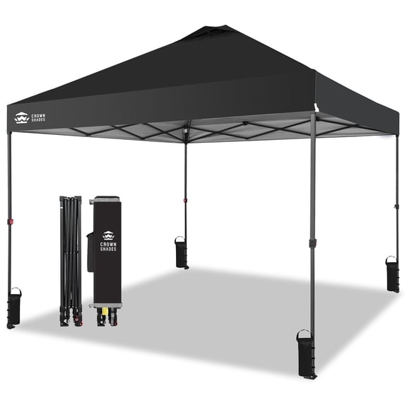 CROWN SHADES 10x10 Pop Up Canopy Patented Center Lock One Push Instant Outdoor Canopy Tent Black