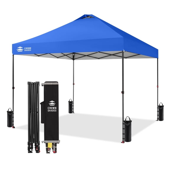 CROWN SHADES 10x10 Pop Up Canopy Patented Center Lock One Push Instant Outdoor Canopy Tent Blue