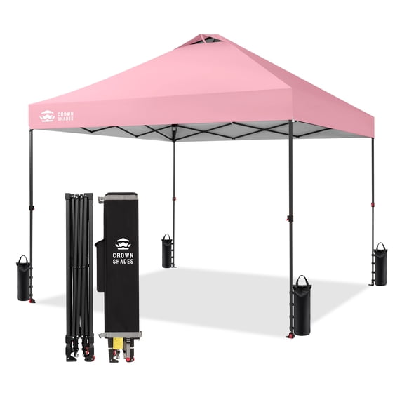 CROWN SHADES 10x10 Pop Up Canopy Patented Center Lock One Push Instant Outdoor Canopy Tent Pink