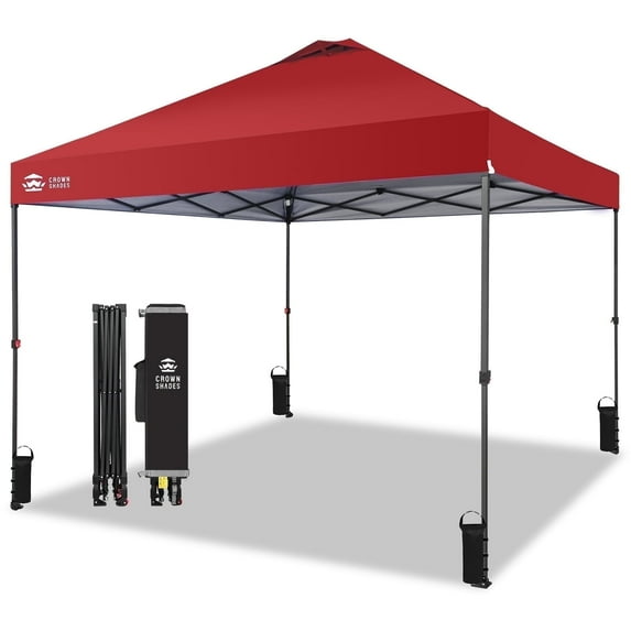 CROWN SHADES 10x10 Pop Up Canopy Patented Center Lock One Push Instant Outdoor Canopy Tent Red