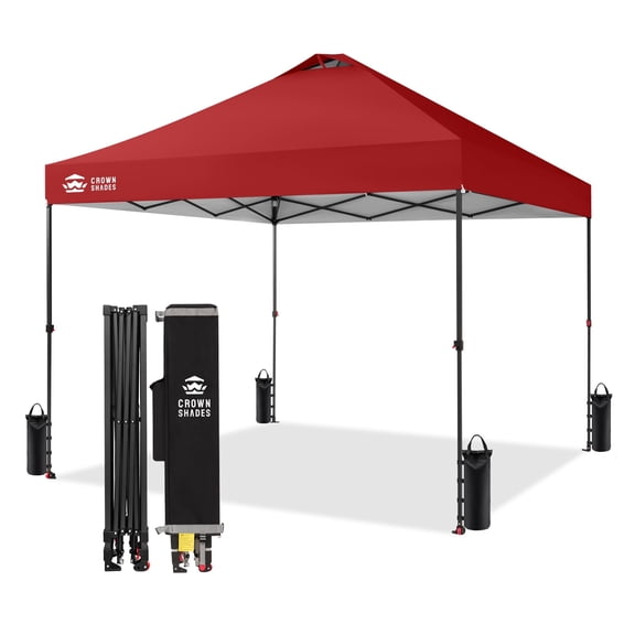 CROWN SHADES 10x10 Pop Up Canopy Patented Center Lock One Push Instant Outdoor Canopy Tent Red