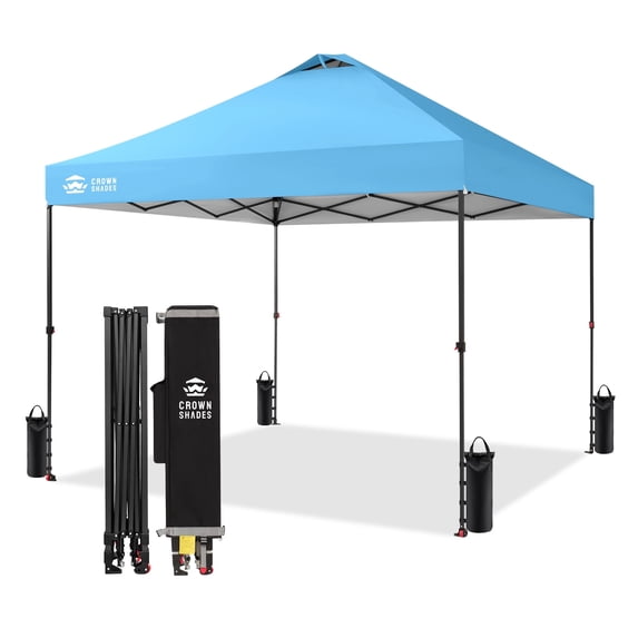 CROWN SHADES 10x10 Pop Up Canopy Patented Center Lock One Push Instant Outdoor Canopy Tent Sky Blue