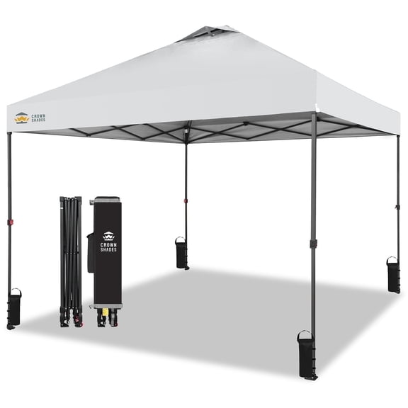 CROWN SHADES 10x10 Pop Up Canopy Patented Center Lock One Push Instant Outdoor Canopy Tent White