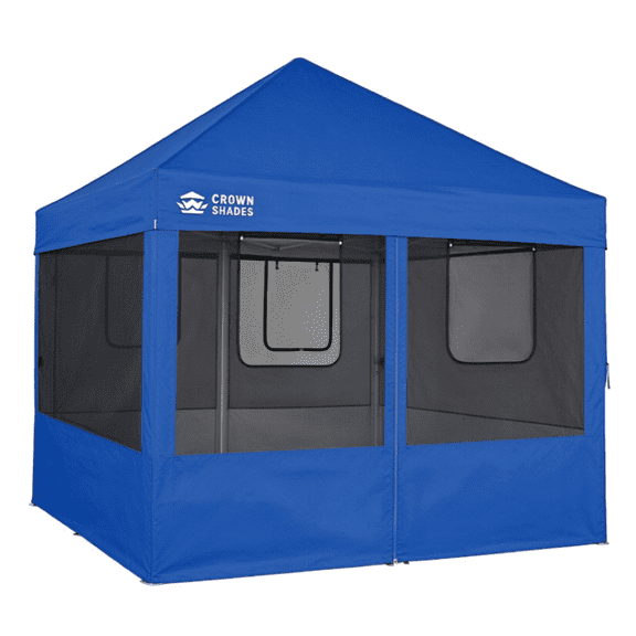 CROWN SHADES 10x10 Commercial Pop Up Canopy Tent with 4-Sided Mosquito Netting, Patented Center Lock, Sto-N-Go Storage Bag, Blue