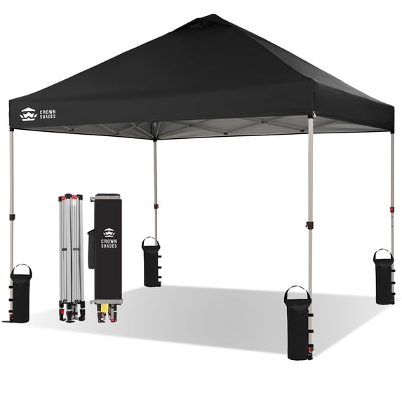 CROWN SHADES 10x10 Pop Up Canopy Tent with One Push Setup Easy Outdoor Sun Shade for Events, Parties, Camping Black