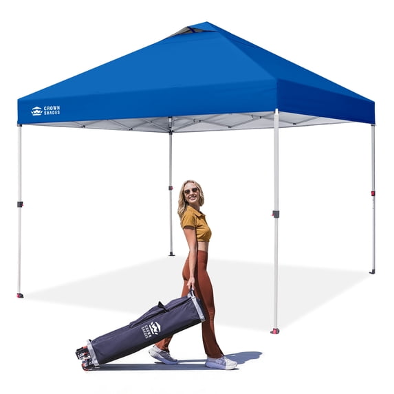CROWN SHADES 10x10 Pop Up Canopy Tent with One Push Setup Easy Outdoor Sun Shade for Events, Parties, Camping Blue