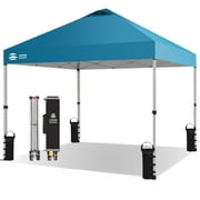 CROWN SHADES 10x10 Pop Up Canopy Tent with One Push Setup Easy Outdoor Sun Shade for Events, Parties, Camping Cyan Blue