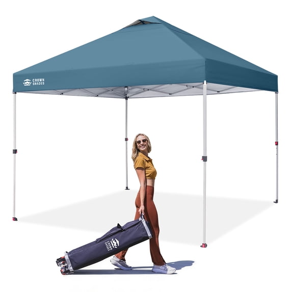 CROWN SHADES 10x10 Pop Up Canopy Tent with One Push Setup Easy Outdoor Sun Shade for Events, Parties, Camping Cyan Blue