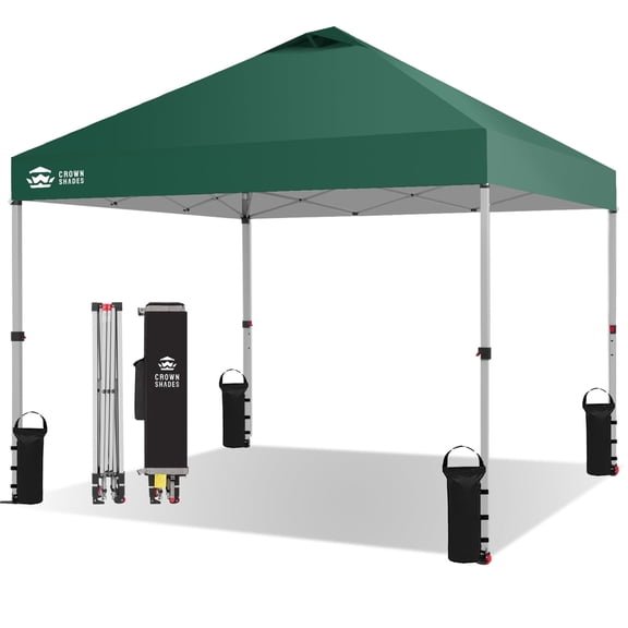 CROWN SHADES 10x10 Pop Up Canopy Tent with One Push Setup Easy Outdoor Sun Shade for Events, Parties, Camping Forest Green