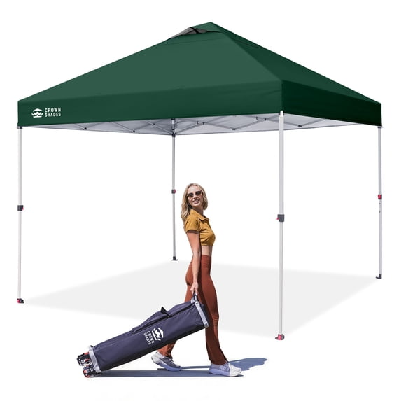 CROWN SHADES 10x10 Pop Up Canopy Tent with One Push Setup Easy Outdoor Sun Shade for Events, Parties, Camping Forest Green
