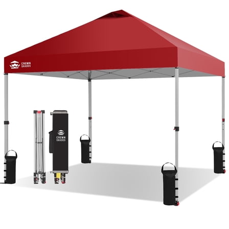 CROWN SHADES 10x10 Pop Up Canopy Tent with One Push Setup Easy Outdoor Sun Shade for Events, Parties, Camping Red