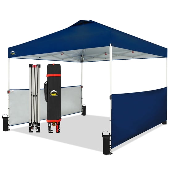 CROWN SHADES 10x10 Pop up Canopy Tent Instant Canopy Including 2 Half Sidewalls, 4 Ropes, 8 Stakes, 4 Weight Bags, STO 'N Go Bag Navy Blue
