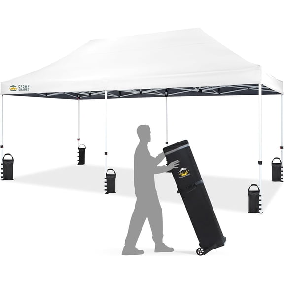 CROWN SHADES 10x20 Pop Up Canopy Tent Commercial Canopy Tent with 400D Strength Oxford Fabric White
