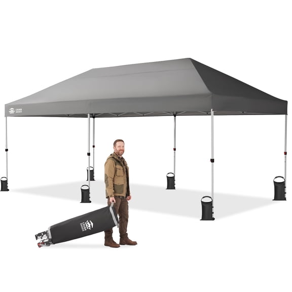 CROWN SHADES 10x20 Pop Up Canopy Tent Commercial Heavy Duty Tent Outdoor Canopies for Events Parties Weddings Gray