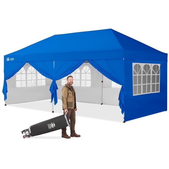 CROWN SHADES 10x20 Pop Up Canopy Tent Commercial Heavy Duty Tent with 6 Sidewalls Outdoor Canopies for Events Parties Gray