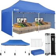 CROWN SHADES 10x20 Pop Up Canopy Tent, Thicken Frame Commercial Heavy Duty Tent 4 Sidewalls 8 Stakes Blue