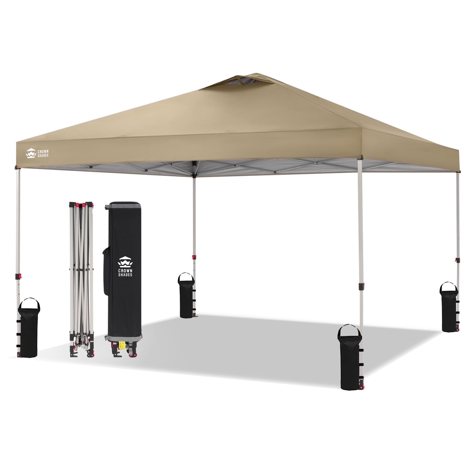 CROWN SHADES 12x12 Pop Up Canopy Outside Canopy Patented One Push Setup Tent Canopy Sun Shade Beige