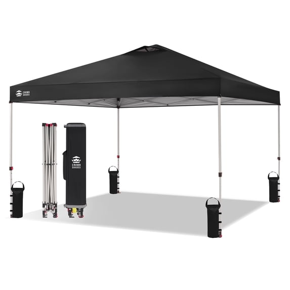 CROWN SHADES 12x12 Pop Up Canopy Outside Canopy Patented One Push Setup Tent Canopy Sun Shade Black