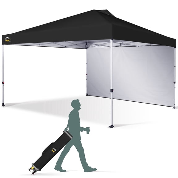 CROWN SHADES 12x12 Pop Up Canopy Tent Instant Commercial with 150D Silver Coated Fabric with 1 Sidewall Black