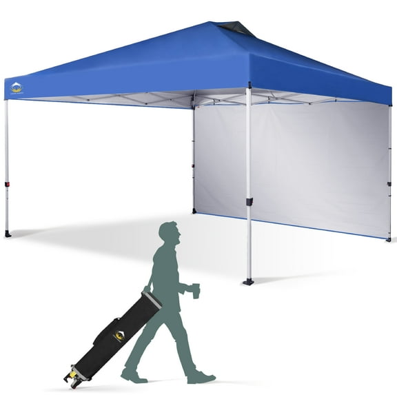 CROWN SHADES 12x12 Pop Up Canopy Tent Instant Commercial with 150D Silver Coated Fabric with 1 Sidewall Blue
