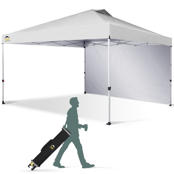 CROWN SHADES 12x12 Pop Up Canopy Tent Instant Commercial with 150D Silver Coated Fabric with 1 Sidewall White