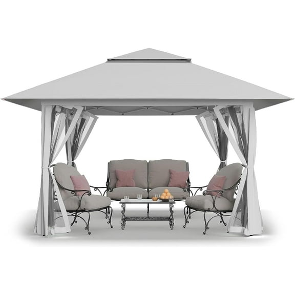 CROWN SHADES 13x13 Pop Up Gazebo Canopy Tent Gazebos Outdoor Gazebo for Backyard & Patio Gray