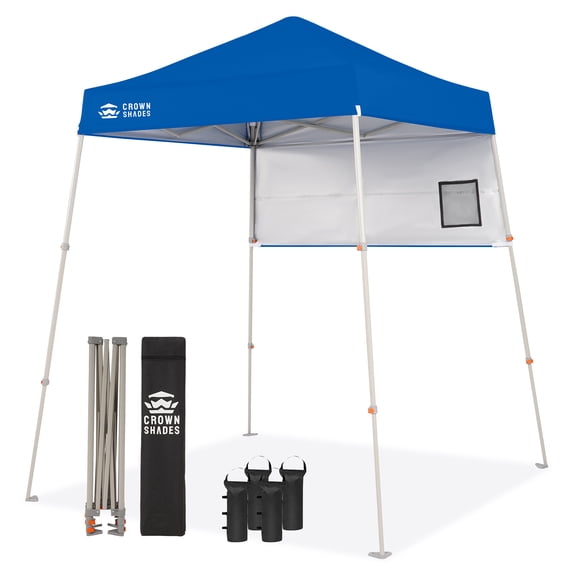 CROWN SHADES 5x5 Pop Up Canopy Tent Outdoor Canopy Tent Slanted Leg Instant Shelter with Carry Bag Blue